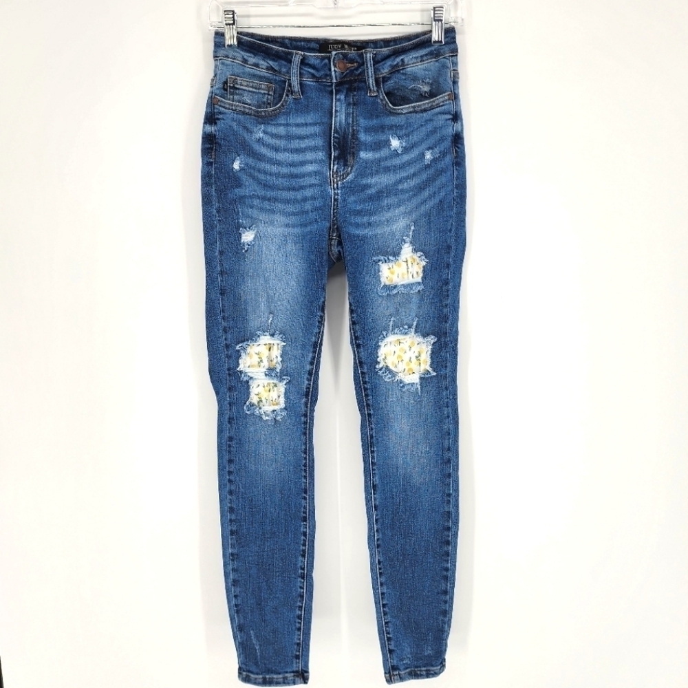 Judy Blue Skinny Fit Lemon Patch Jeans Distressed 3/26‎